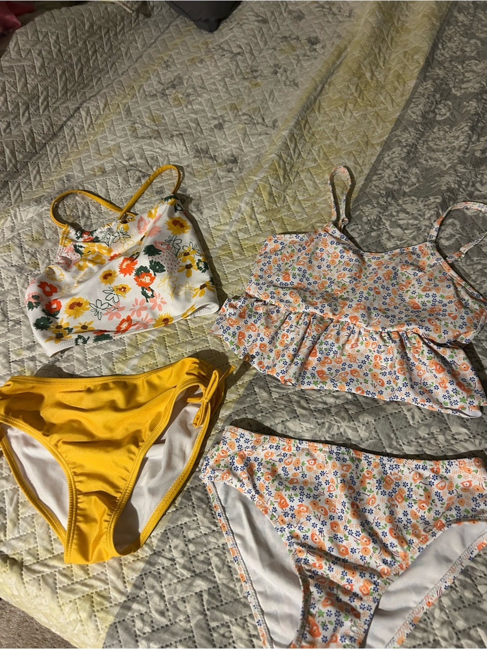 Floral & Yellow Two-Piece Bikini Sets - Mixed Floral Tops with Yellow Bottoms